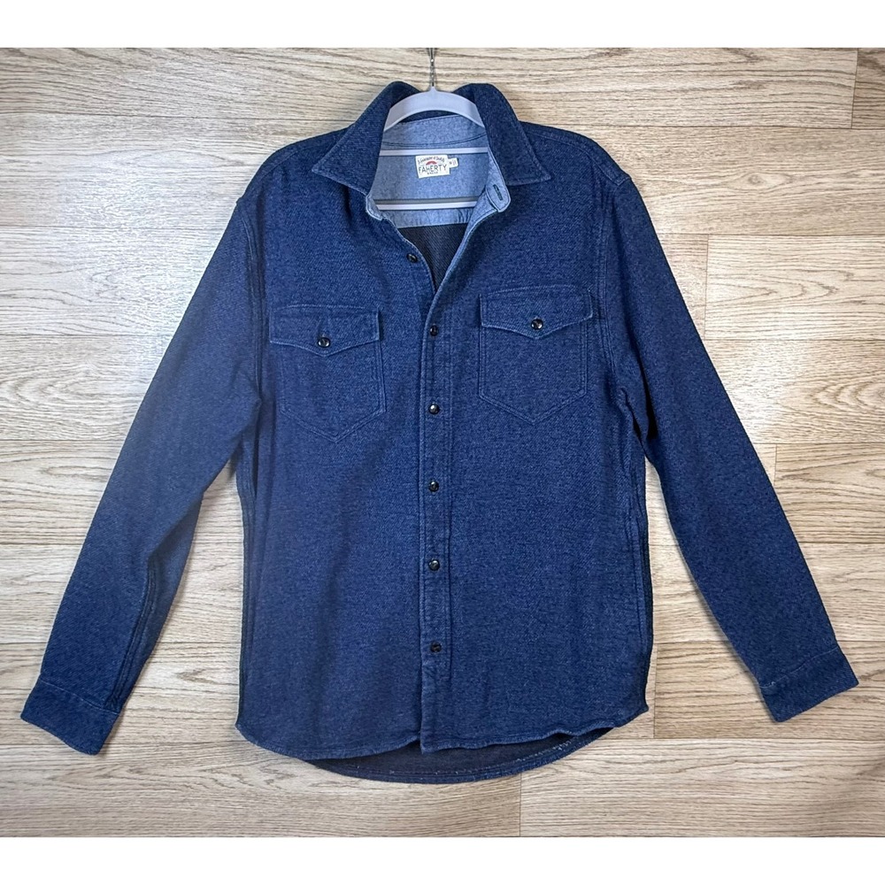 Faherty Shirt Jacket Mens M Blue Natural Indigo Dyed Cotton CPO Pockets Western